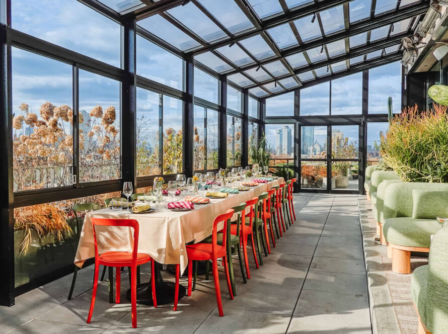 Commercial glass curtain wall enclosure on a New York City rooftop